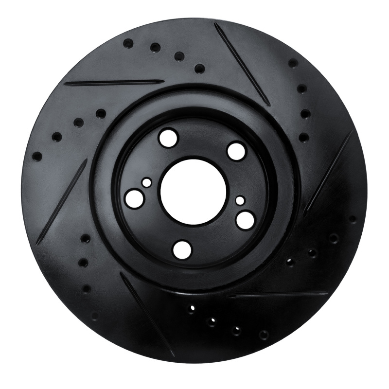 Toyota Corolla Brake Rotor (1) - Front Left - R1 Concepts - Drilled & Slotted - Black - `09-`15